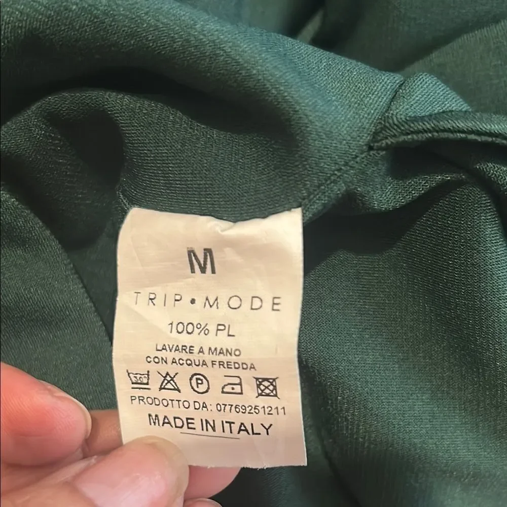 TRIP MODE Elegant Green One-Shoulder ROUCHED Dress size M made in Italy